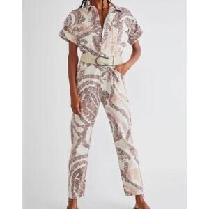 Free People Paisley Button Front Cotton Jumpsuit